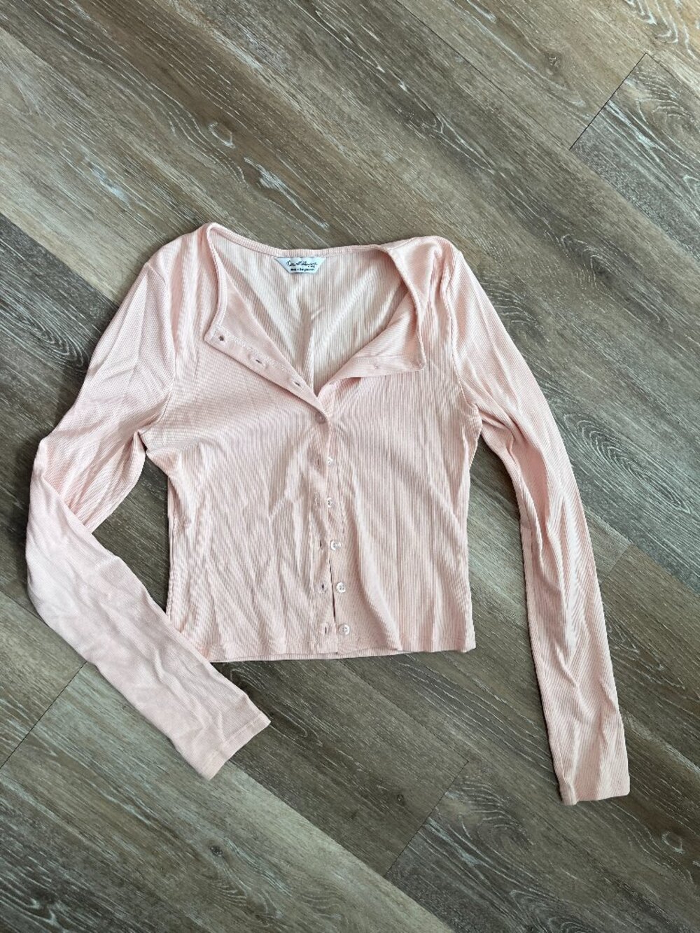 Pink Fitted Button Down Long Sleeve Blouse Top